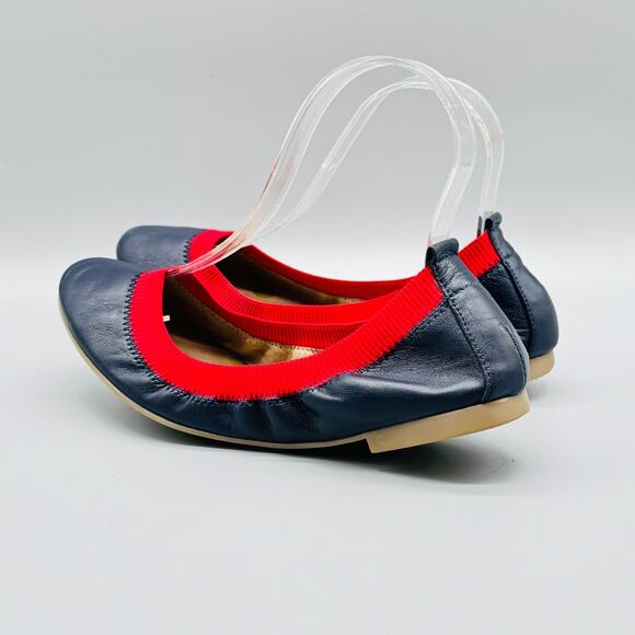 Boden Shoes Womens 38 US 7 Blue Red Leather Ballet Flats Elastic Slip On Casual - Picture 6 of 11